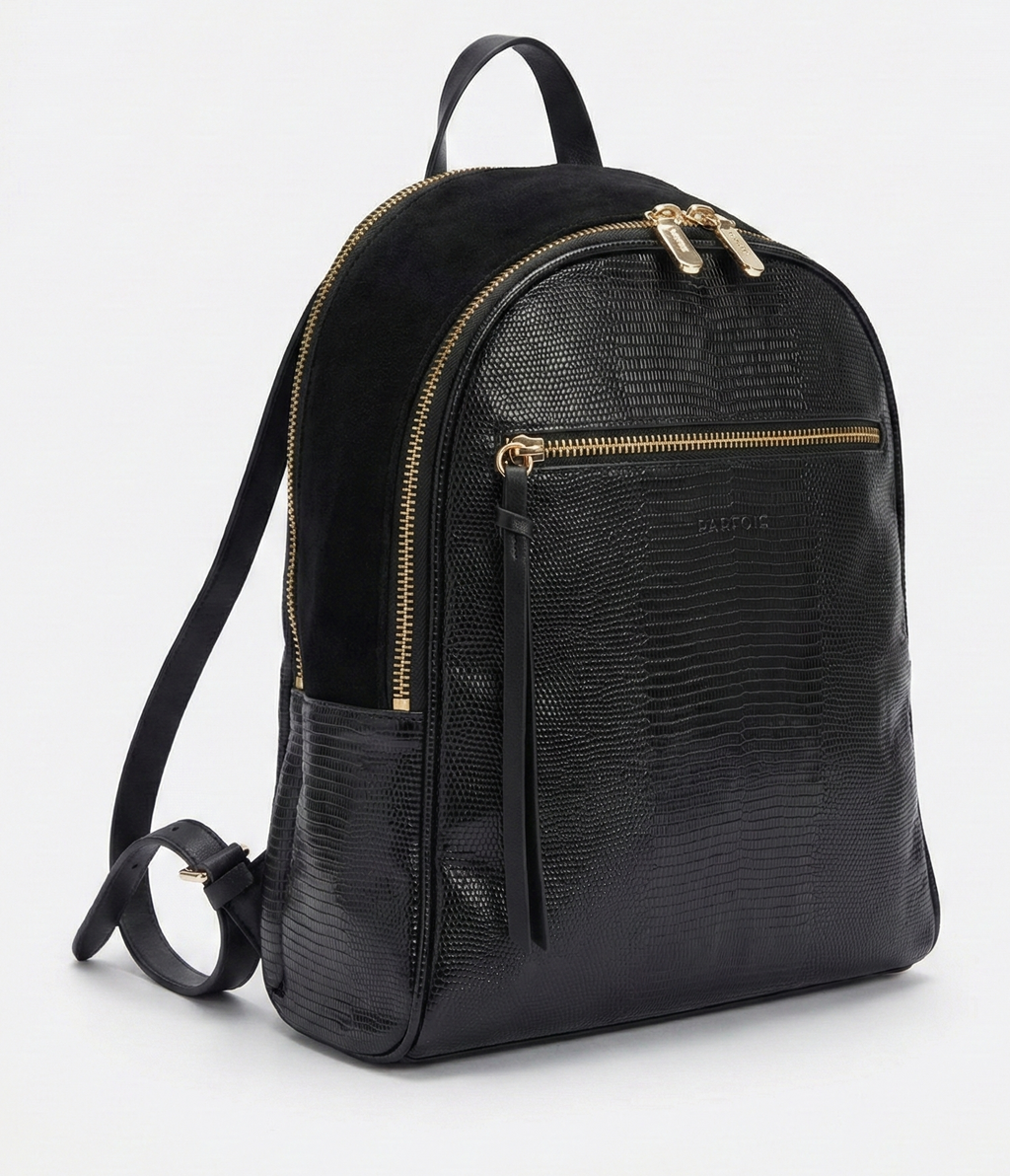 Parfois Black Faux-Snakeskin / Animal-Textured Backpack Lightly Used