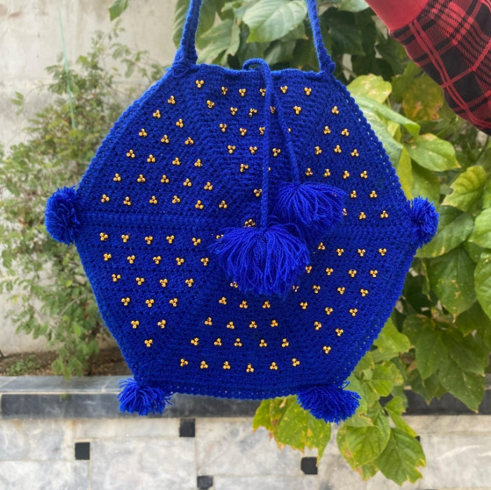 Handmade Blue Hexagon Crochet Bag